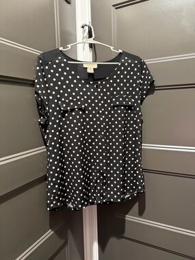 Polka Dot Short Sleeve Blouse in Black and Cream by Dana Buchman